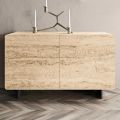 Living Room Sideboard with 2 Doors in Travertine Marble Finish Made in Italy - Jon