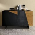 Living Room Sideboard with 2 Doors in Country Knotted Oak Finish and Anthracite Glass - Ove