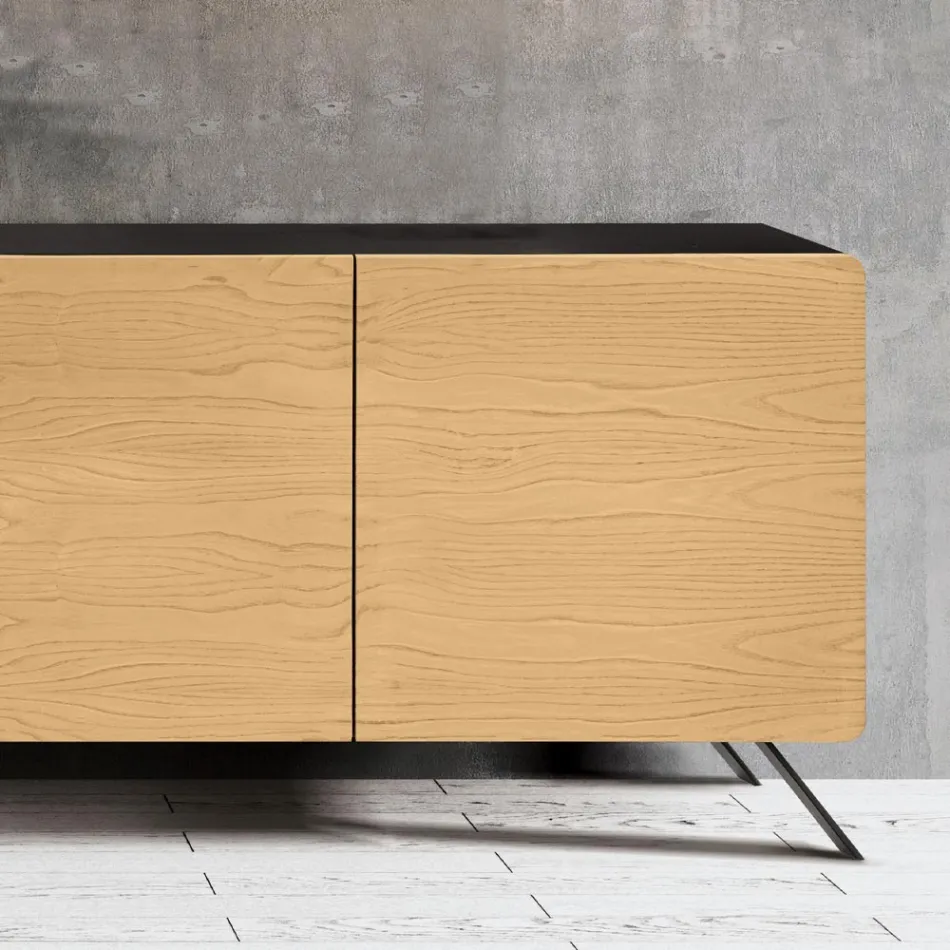 Living Room Sideboard with 4 Doors in Natural Ash Finish Made in Italy - Melek Viadurini