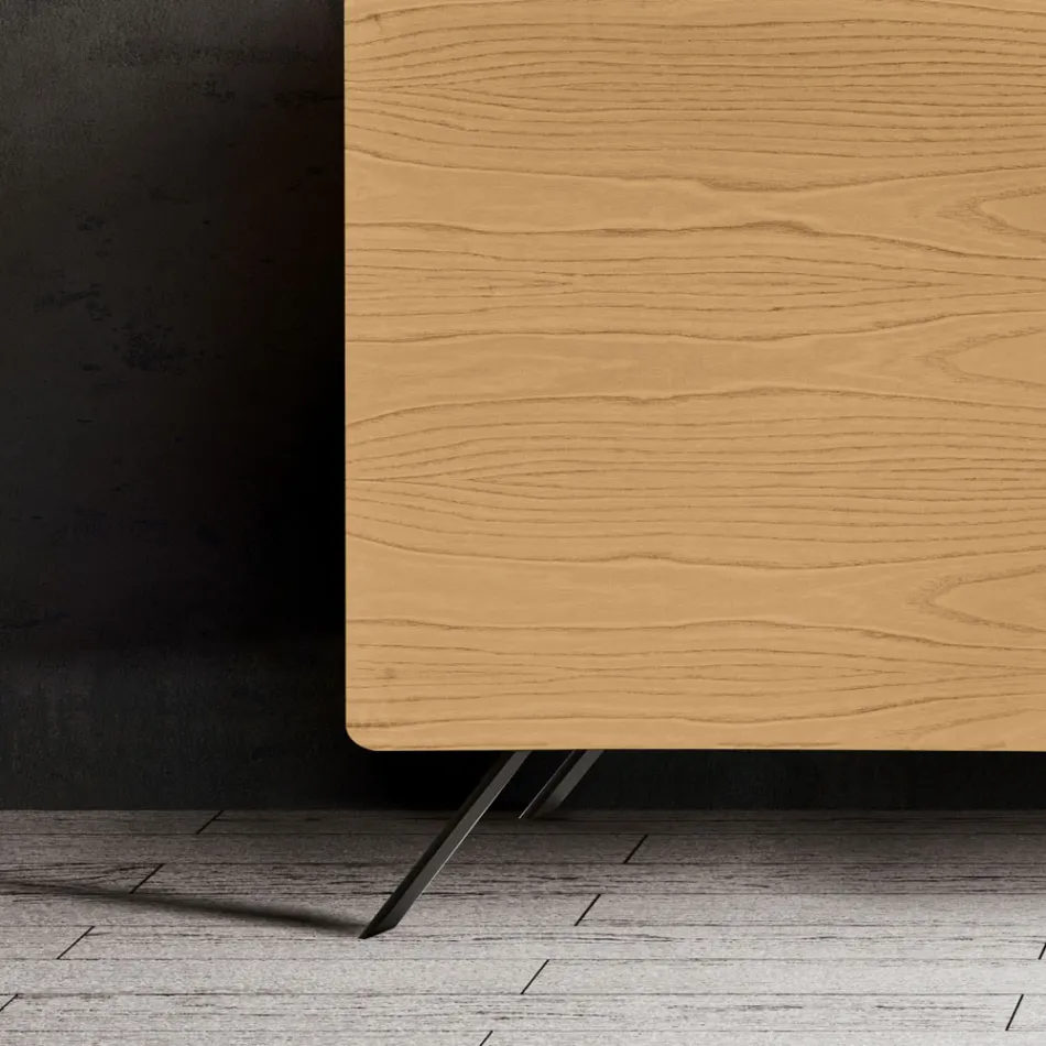 Living Room Sideboard with 4 Doors in Natural Ash Finish Made in Italy - Melek Viadurini