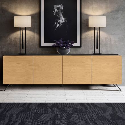 Living Room Sideboard with 4 Doors in Natural Ash Finish Made in Italy - Melek Viadurini