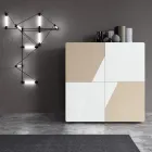 Living Room Sideboard with 4 Doors in White Glass and Mink Finish Made in Italy - Eva Viadurini