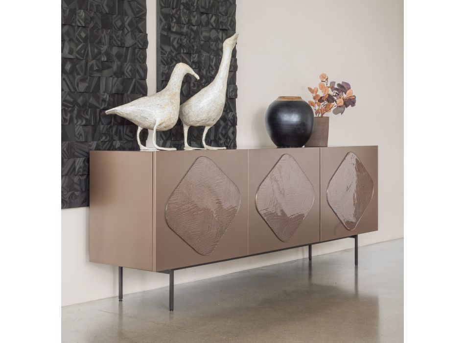 Living room sideboard with coordinated glass inserts Made in Italy - Palma Viadurini