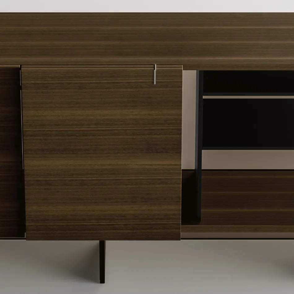 Wooden Sideboard with Glass Structure Made in Italy - Azuki Viadurini