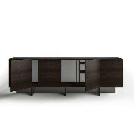 Wooden Sideboard with Glass Structure Made in Italy - Azuki Viadurini