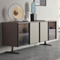 Living Room Sideboard in Ecological Wood and Glass 4 Doors Made in Italy - Aaron