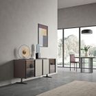 Living Room Sideboard in Ecological Wood and Glass 4 Doors Made in Italy - Aaron Viadurini