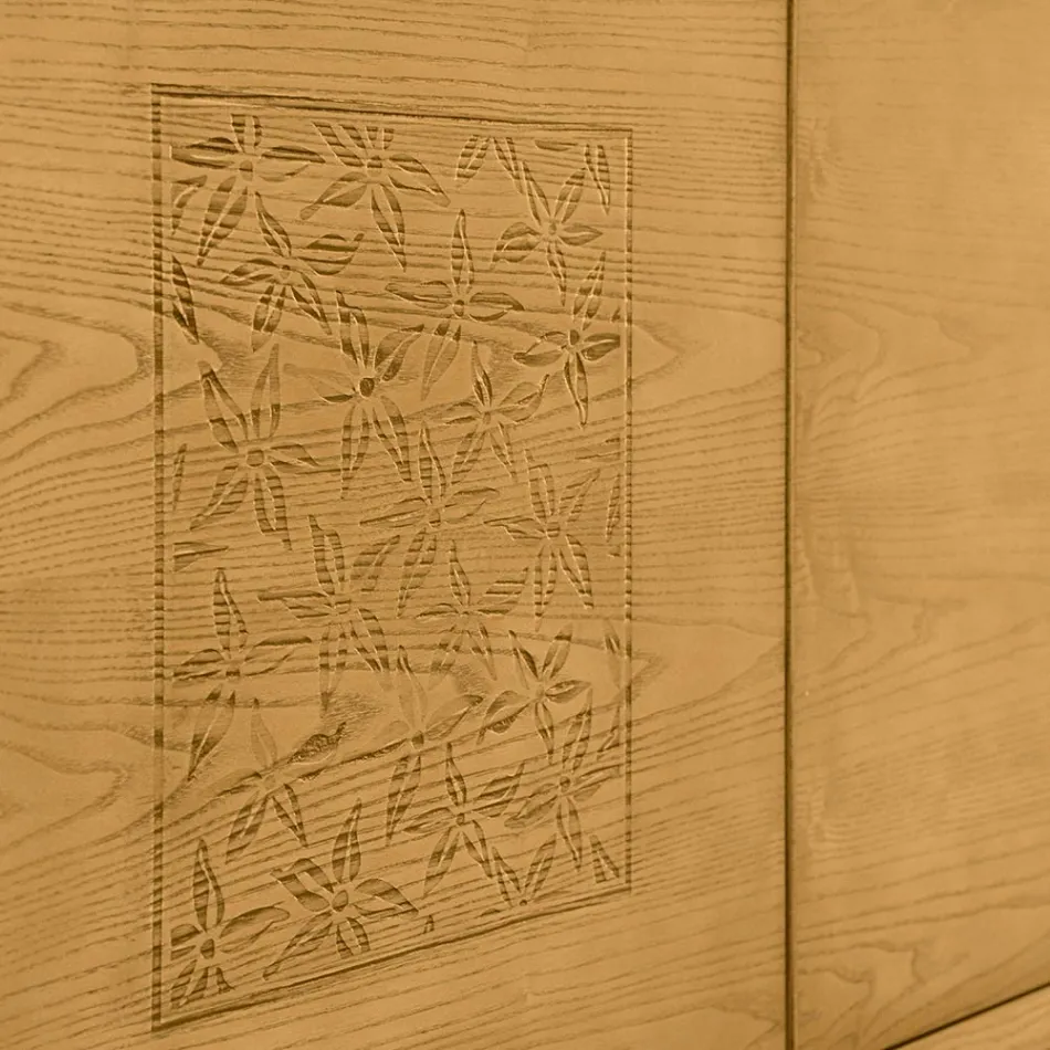 Serenia 3-Door Living Room Sideboard with Central Engraving Made in Italy Viadurini