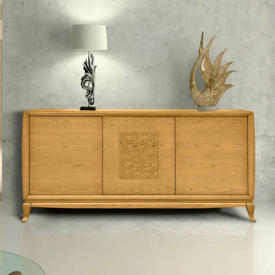 Serenia 3-Door Living Room Sideboard with Central Engraving Made in Italy Viadurini