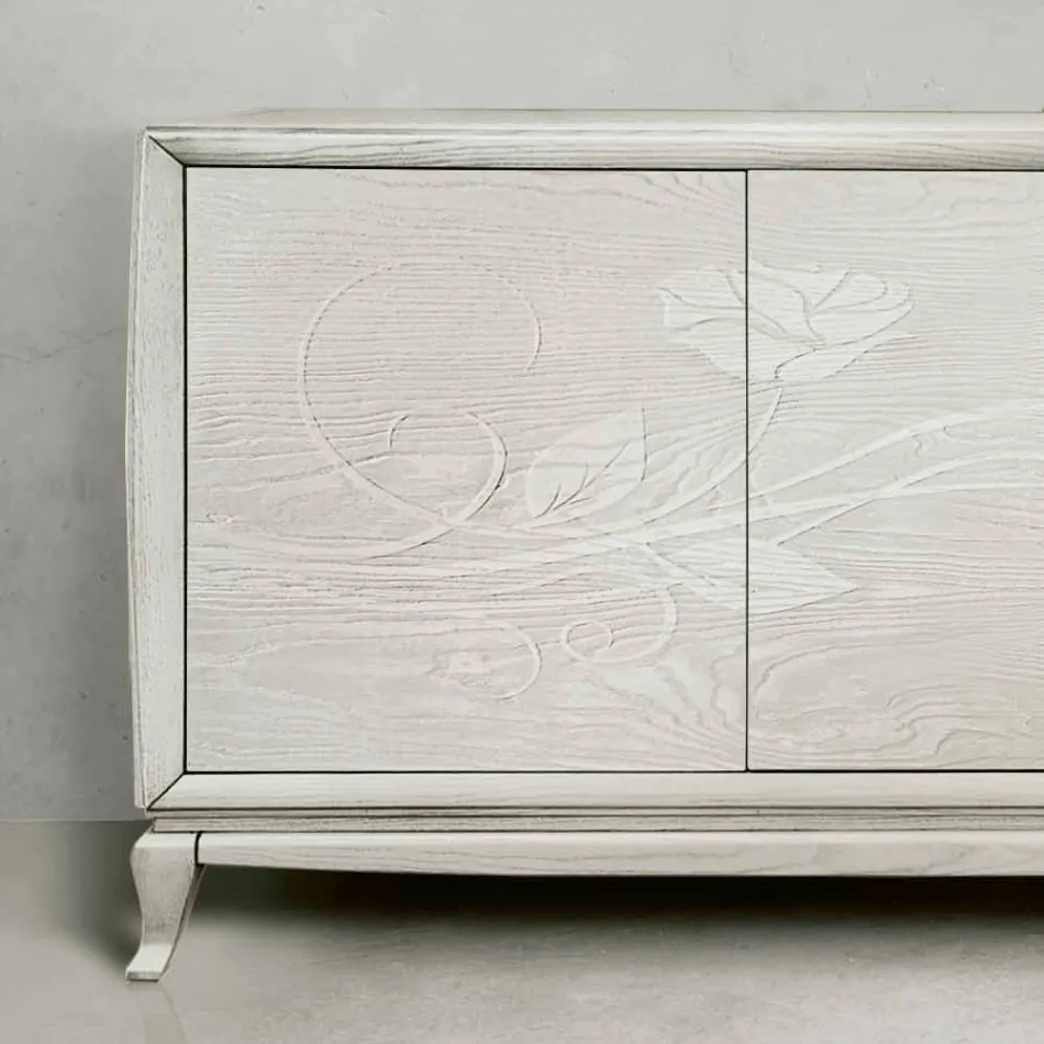 Lignia 3-Door Living Room Sideboard with Floral Engraving Made in Italy Viadurini