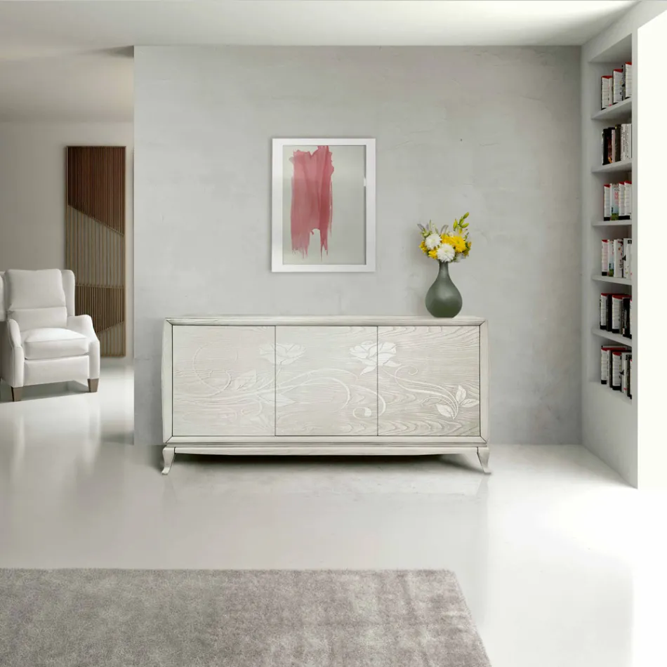 Lignia 3-Door Living Room Sideboard with Floral Engraving Made in Italy Viadurini