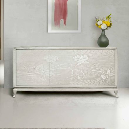 Lignia 3-Door Living Room Sideboard with Floral Engraving Made in Italy Viadurini
