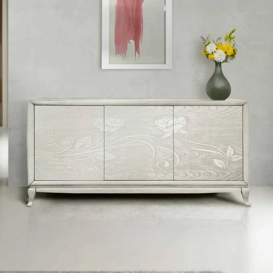 Lignia 3-Door Living Room Sideboard with Floral Engraving Made in Italy Viadurini