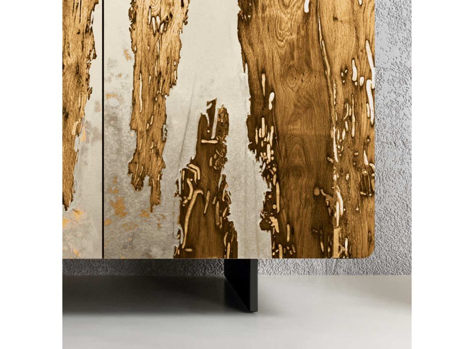 Living Room Sideboard with 3 Doors in Oak and Resin Finish Saturn - Lars Viadurini