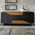 Living Room Sideboard with 3 Doors in Country Knotted Oak Finish and Anthracite Glass - Ove