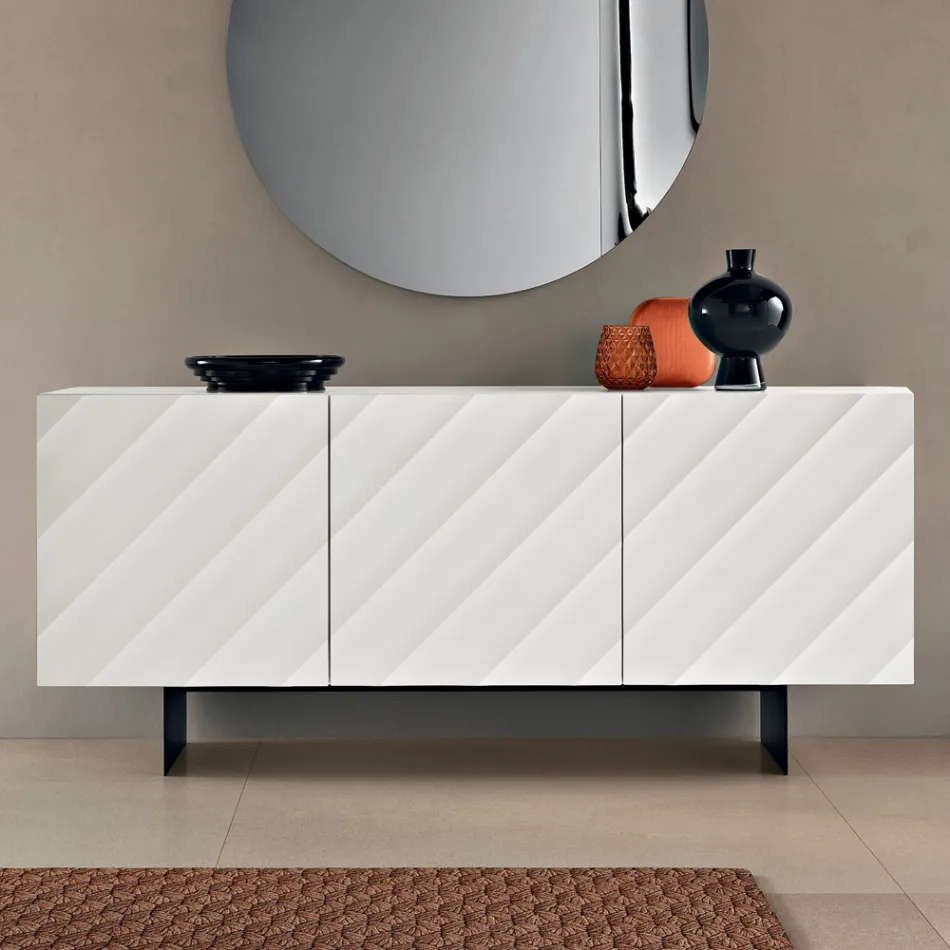 Living Room Sideboard with 3 MDF Doors Available in Various Finishes - Elettra Viadurini
