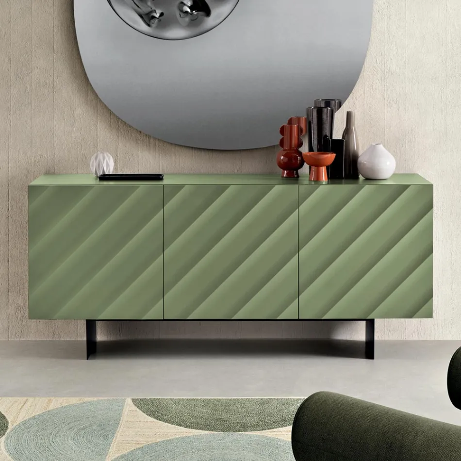 Living Room Sideboard with 3 MDF Doors Available in Various Finishes - Elettra Viadurini