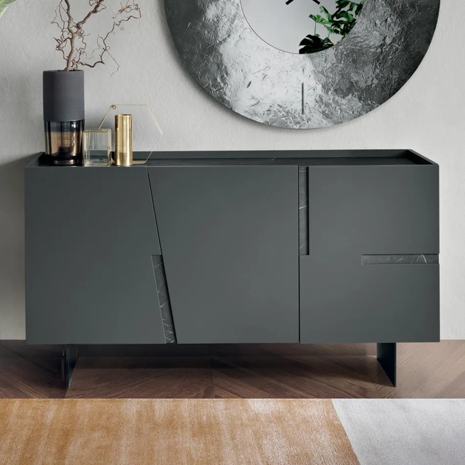 Living Room Sideboard with 3 Doors in Lacquered MDF Made in Italy - Elena Viadurini