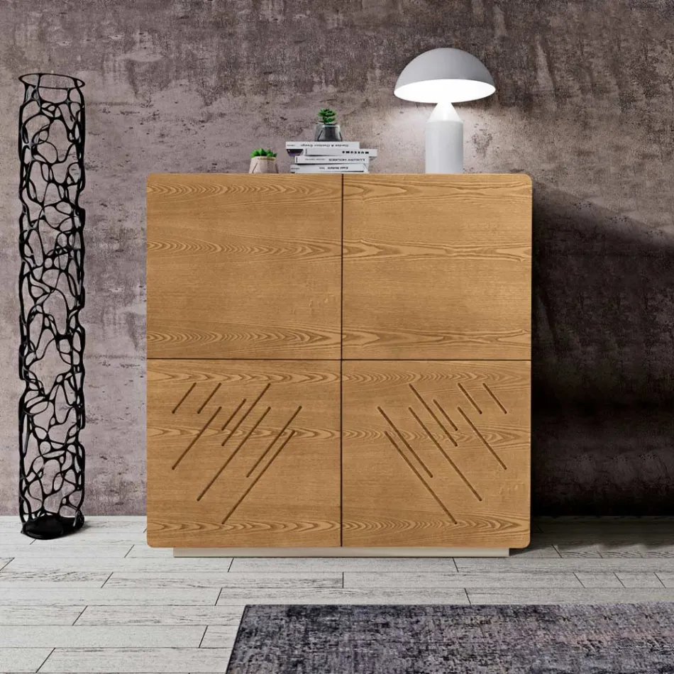 Living Room Sideboard with 4 Doors in Stained Ash Finish Made in Italy - Viktoria Viadurini