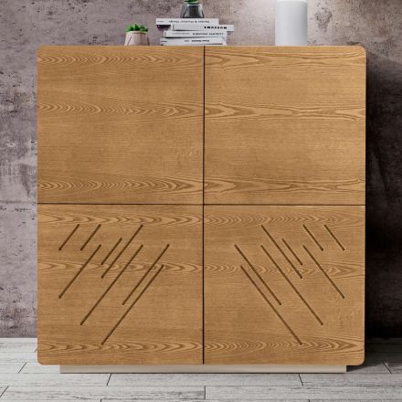 Living Room Sideboard with 4 Doors in Stained Ash Finish Made in Italy - Viktoria Viadurini