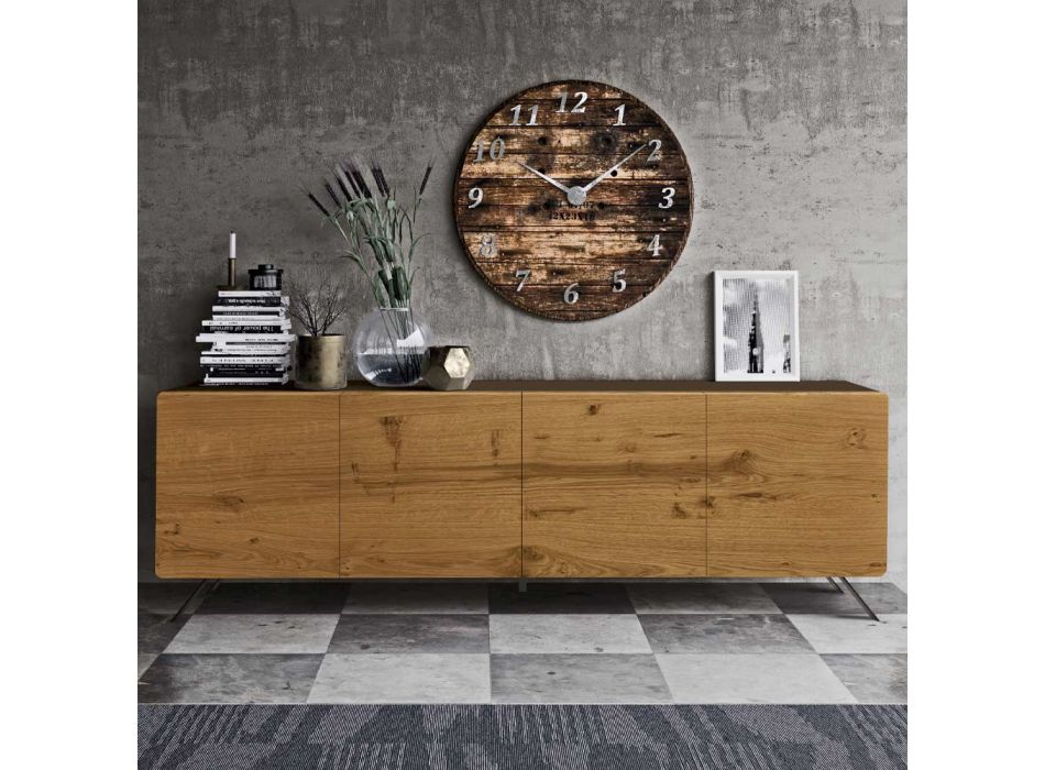Living Room Sideboard with 4 Doors in Country Knotted Oak Finish - Even Viadurini