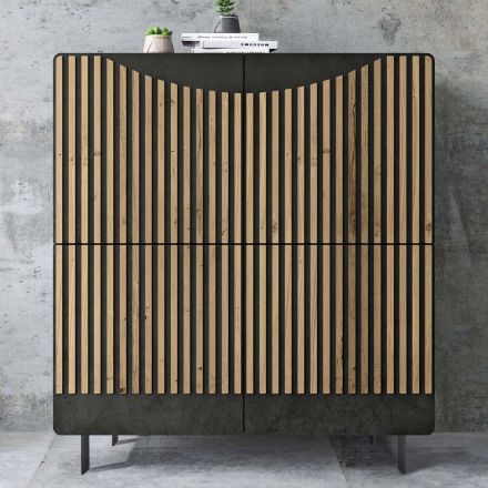 Living Room Sideboard with 4 Doors in Nordic Knotted Oak Finish - Bente Viadurini
