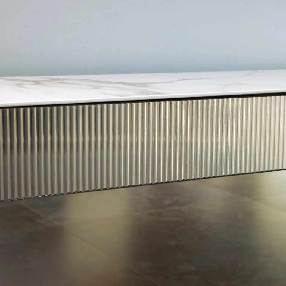 Living room sideboard with steel base and melamine structure - Adriel Viadurini