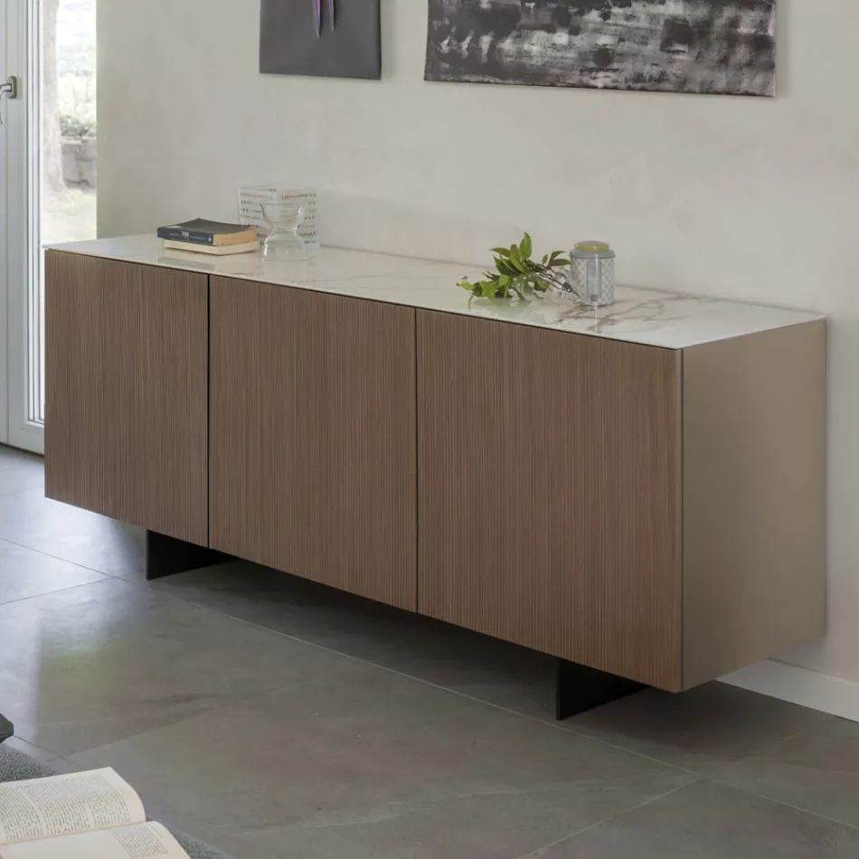 Living room sideboard with steel base and melamine structure - Adriel Viadurini