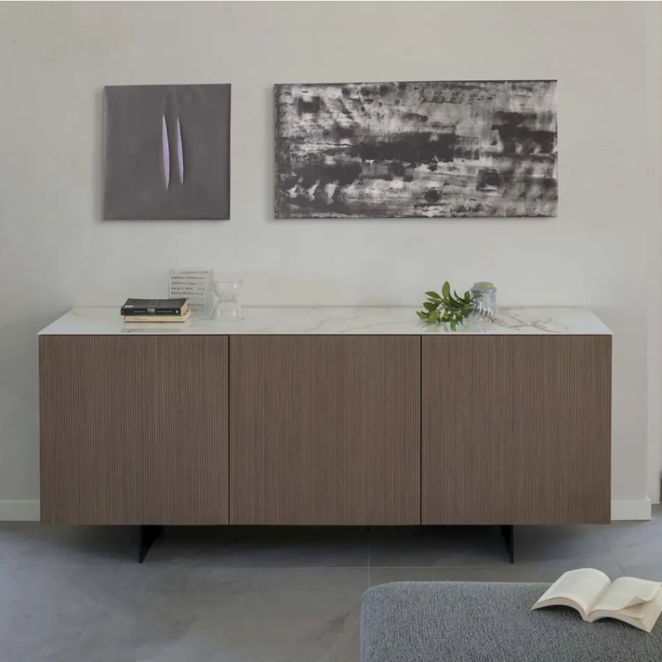 Living room sideboard with steel base and melamine structure - Adriel Viadurini