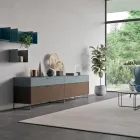 Living Room Sideboard in Ecological Wood with Drawers and Lacquered Top - Tamara Viadurini