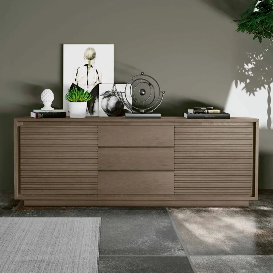 Smoke Finish Wooden Living Room Sideboard with Doors Made in Italy - Ramisia Viadurini