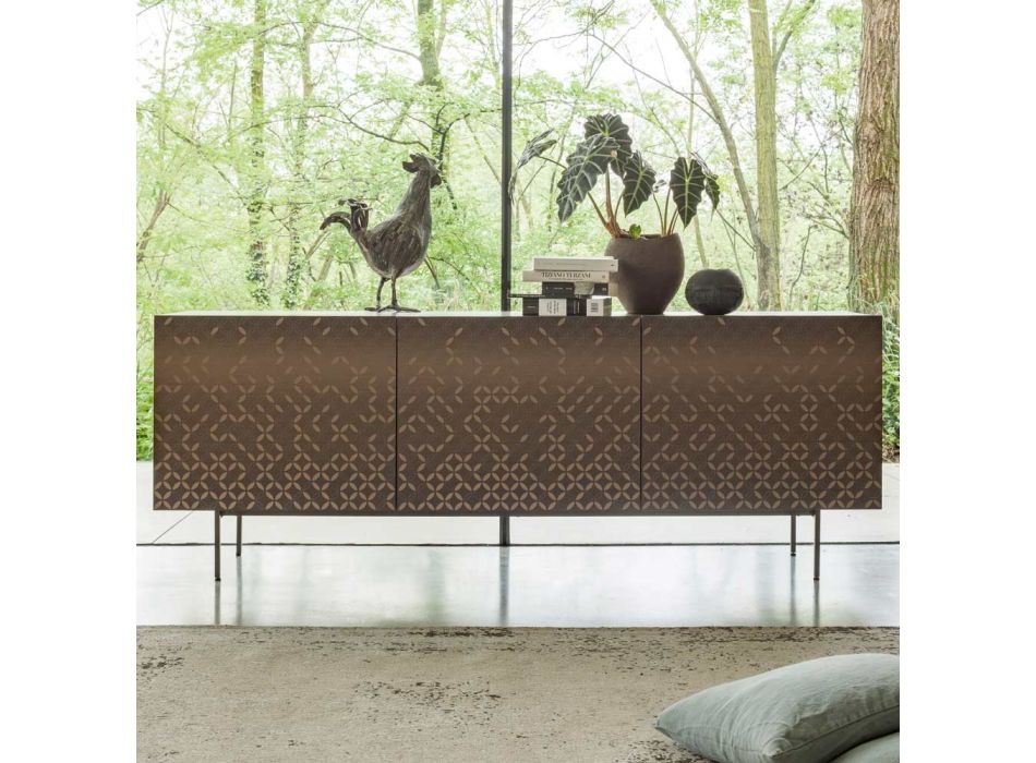Metallic Moka Lacquered Living Room Sideboard with 3D Decoration Made in Italy - Maple Viadurini