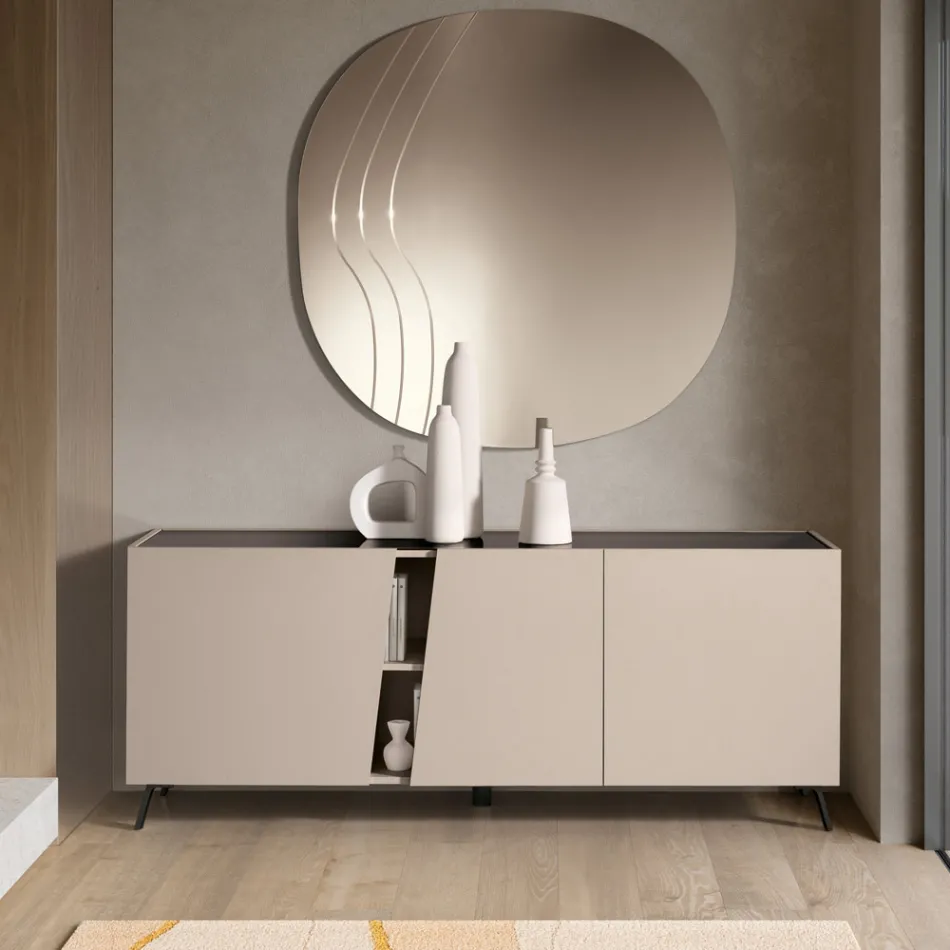 Floor-Standing Sideboard with Three Hinged Doors in Made in Italy Melamine - Calia Viadurini