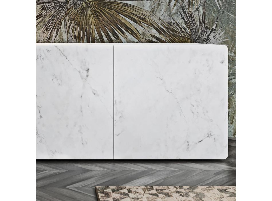 Living Area Sideboard with 3 Doors in Carrara Marble Finish Made in Italy - Finn Viadurini