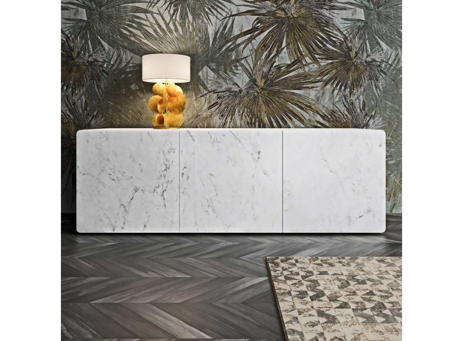 Living Area Sideboard with 3 Doors in Carrara Marble Finish Made in Italy - Finn Viadurini