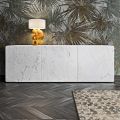 Living Area Sideboard with 3 Doors in Carrara Marble Finish Made in Italy - Finn
