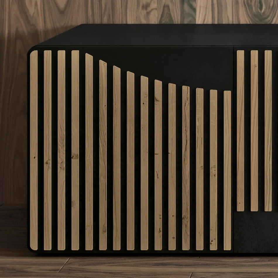 Living Area Sideboard with 3 Doors in Nordic Knotted Oak Finish - Linda Viadurini