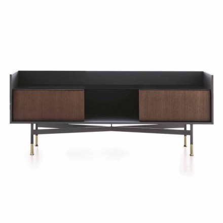 Sideboard in Anthracite Finish with Glass Top, Precious Made in Italy - Tonic Viadurini