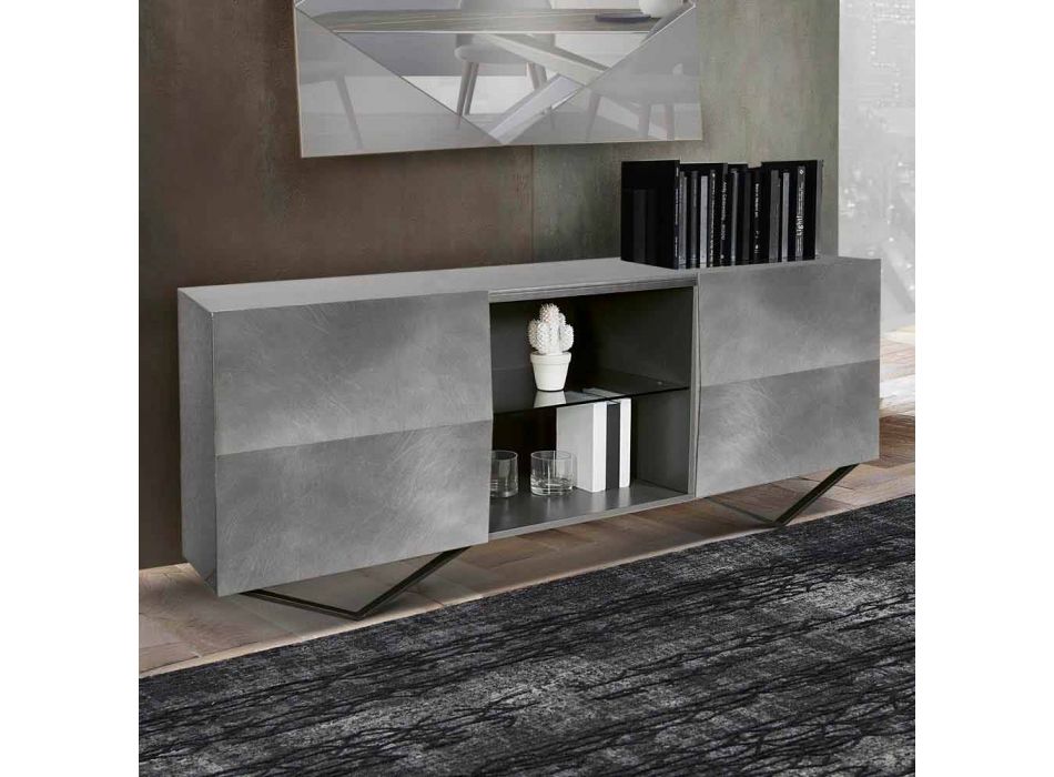 2 or 4 Doors Wooden Sideboard with Crystal Shelves Made in Italy - Gardena