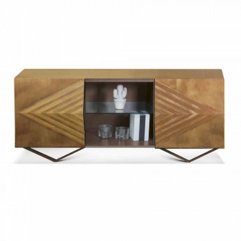 2 or 4 Doors Wooden Sideboard with Crystal Shelves Made in Italy - Gardena