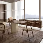 Curved Lacquered Wood Sideboard with Bronze Glass Doors Made in Italy - Lyra Viadurini