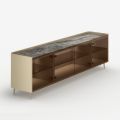 Curved Lacquered Wood Sideboard with Bronze Glass Doors Made in Italy - Lyra