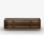 Curved Lacquered Wood Sideboard with Bronze Glass Doors Made in Italy - Lyra Viadurini
