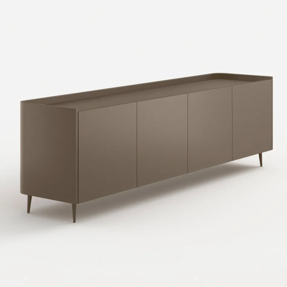 Exclusively Designed Platinum Lacquered Curved Wood Sideboard Made in Italy - Lyra Viadurini