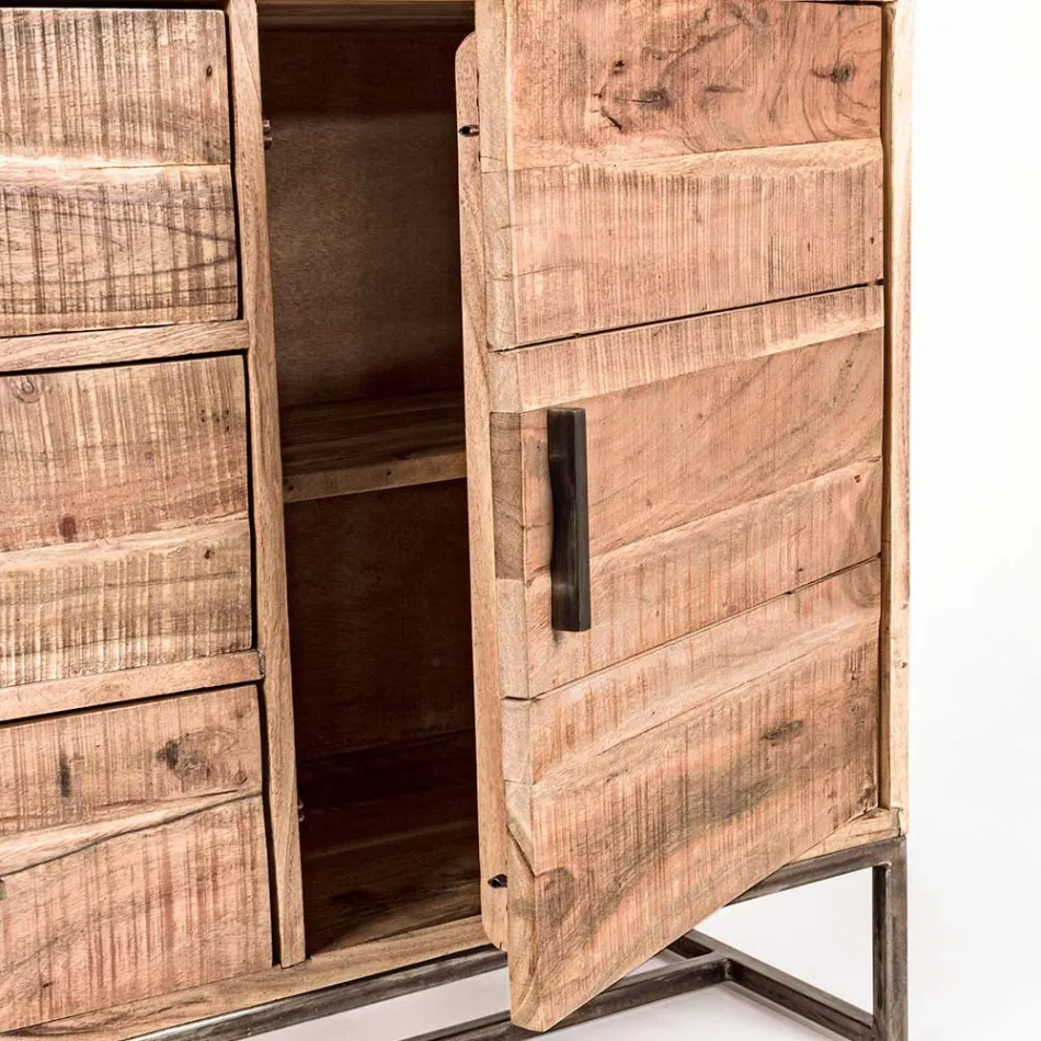 Sideboard in Acacia Wood and Steel 2 Doors and 3 Drawers Homemotion - Aimune Viadurini