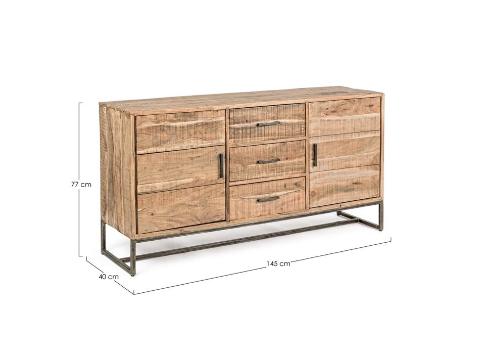 Sideboard in Acacia Wood and Steel 2 Doors and 3 Drawers Homemotion - Aimune Viadurini