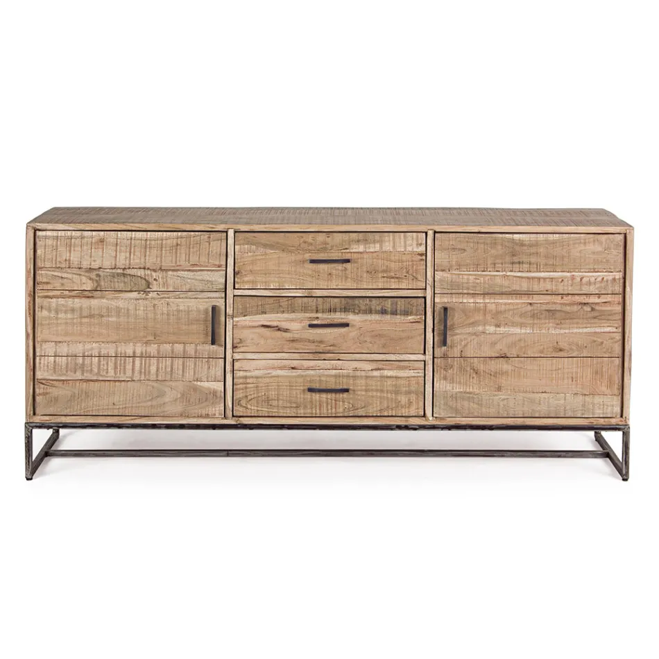 Sideboard in Acacia Wood and Steel 2 Doors and 3 Drawers Homemotion - Aimune Viadurini