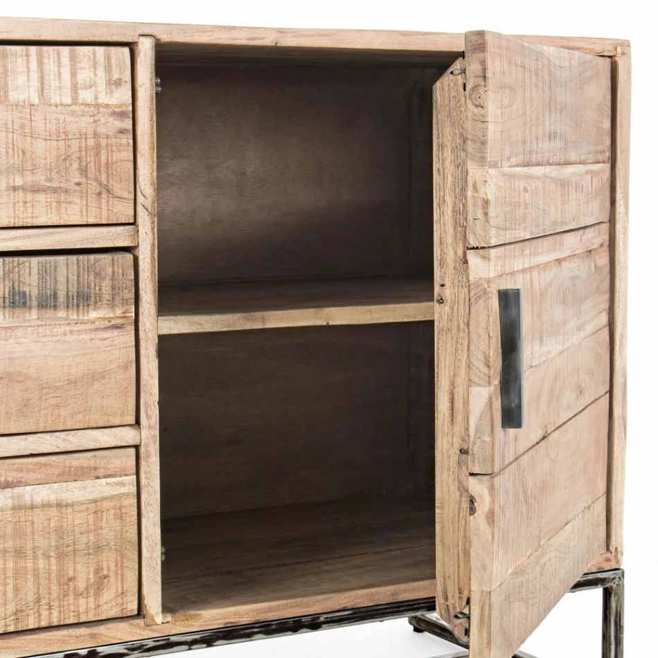 Sideboard in Acacia Wood and Steel 2 Doors and 3 Drawers Homemotion - Aimune Viadurini