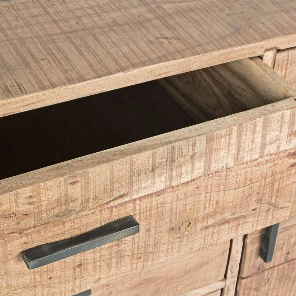 Sideboard in Acacia Wood and Steel 2 Doors and 3 Drawers Homemotion - Aimune Viadurini