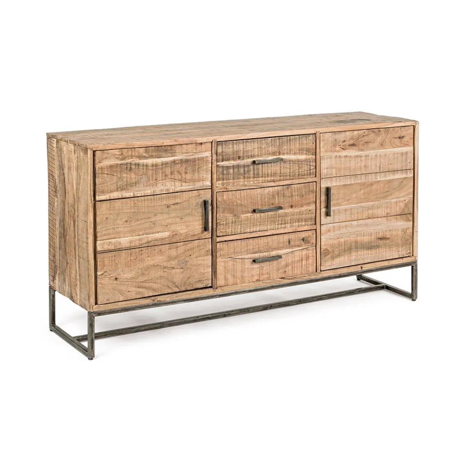 Sideboard in Acacia Wood and Steel 2 Doors and 3 Drawers Homemotion - Aimune Viadurini